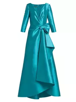 Атласное платье с бантом и запахом Alberta Ferretti, синий