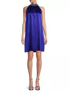 Атласное платье с бретельками и отделкой бисером Tash+Sophie, цвет Royal Blue