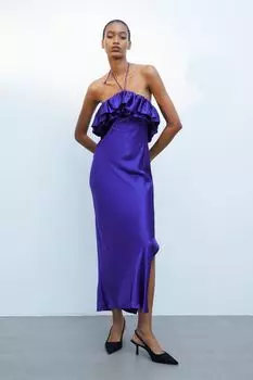 Атласное платье с бретелькой на шее H&M