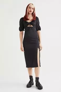 Атласное платье с буфами H&amp;M, черный