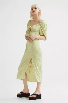 Атласное платье с буфами H&amp;M, светло-желтый/маленькие цветы