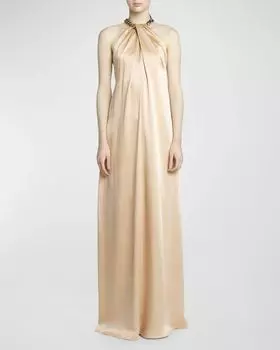 Атласное платье с цепочкой и бретелькой на шее Stella McCartney, цвет Nude