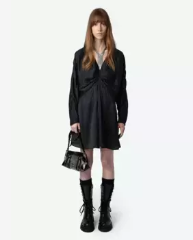 Атласное платье с длинными рукавами Zadig & Voltaire, черный