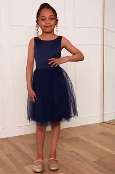 Атласное платье с фатиновой юбкой для девочек младшего возраста Chi Chi London, синий