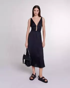 Атласное платье с глубоким вырезом Maje, черный