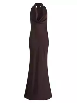 Атласное платье с хомутом и косым вырезом Norma Kamali, шоколад