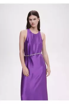 Атласное платье с крестом на спине Mango, фиолетовый