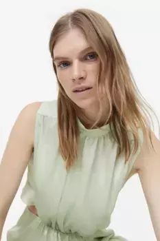 Атласное платье с оборками H&M, зеленый