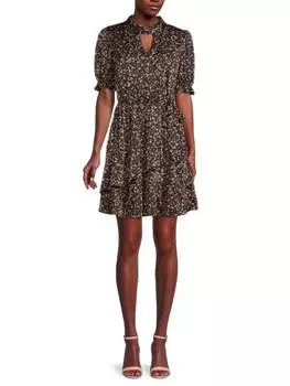 Атласное платье с оборками и принтом Collective Concepts Black tan