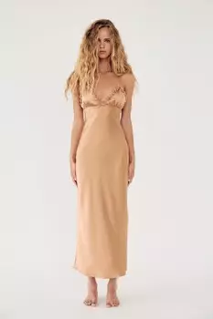 Атласное платье с одными орушами ZARA, охра