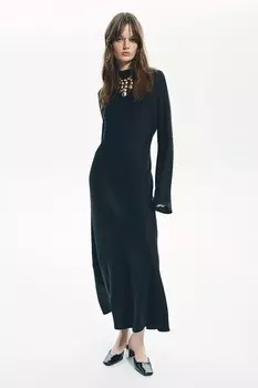 Атласное платье с открытой спиной H&M, черный