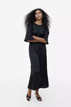 Атласное платье с поясом H&M, черный