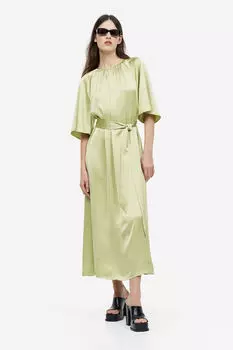 Атласное платье с поясом H&M, зеленый