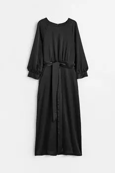 Атласное платье с поясом H&M, черный