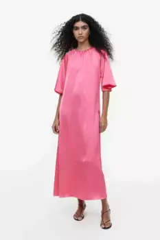 Атласное платье с поясом H&M, розовый