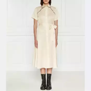 Атласное платье с поясом Pinko, экрю