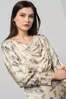 Атласное платье с принтом Stefanel, белый