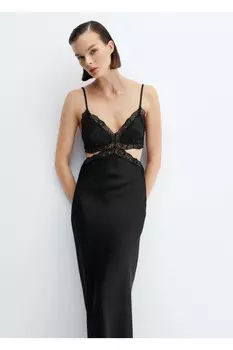 Атласное платье с разрезом Mango, черный