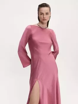 Атласное платье с разрезом по бокам Mango Ava, розовое