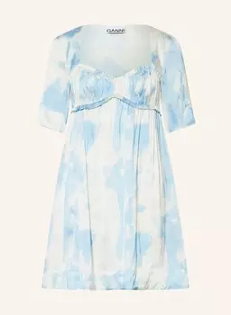 Атласное платье с рюшами Ganni, голубой