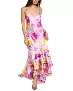 Атласное платье с серафином ML Monique Lhuillier, розовый