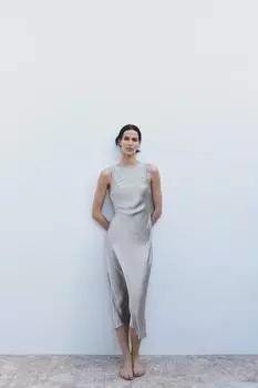 Атласное платье с шерстью ZARA, цвет Greyish