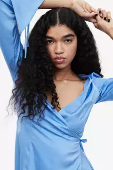 Атласное платье с трансфером H&M, синий