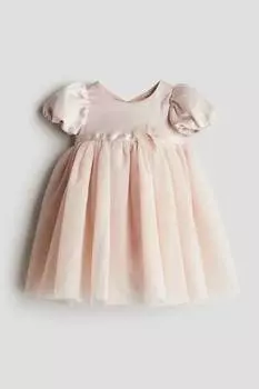 Атласное платье с юбкой из тюля H&M, розовый