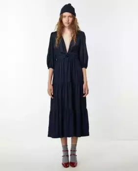 Атласное платье с узлом Sfera, темно-синий