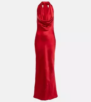 Атласное платье с воротником халтер Norma Kamali, красный