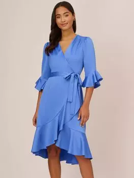 Атласное платье с запахом Adrianna Papell, синее