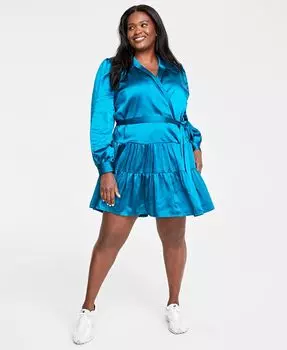 Атласное платье с запахом больших размеров On 34th, синий