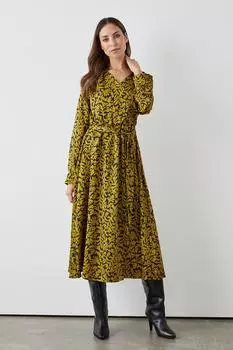 Атласное платье с запахом цвета шартрез и абстрактным узором Debenhams, желтый