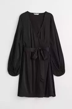 Атласное платье с запахом H&amp;M, черный