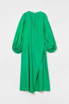 Атласное платье с запахом H&amp;M, ярко зеленый