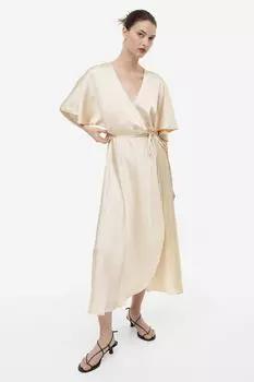 Атласное платье с запахом H&M, светло-бежевый
