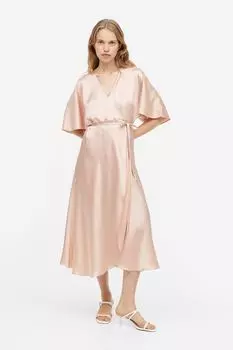 Атласное платье с запахом H&M, светло-розовый