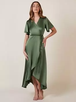 Атласное платье с запахом и подолом Rewriting Florence, оливковое