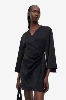 Атласное платье с запахом спереди H&M, черный