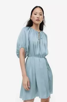 Атласное платье с завязками H&M, бирюзовый