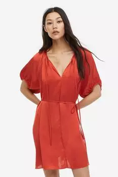 Атласное платье с завязками H&M, красный апельсин