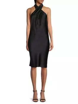 Атласное платье с завязками на шее Renee C. Red