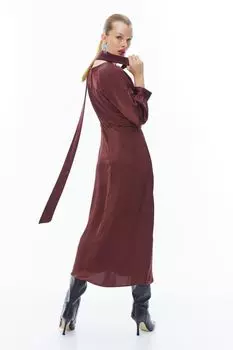 Атласное платье с завязывающимся поясом H&amp;M, бургундия