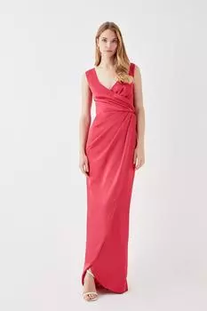 Атласное платье со сборками на талии Coast, красный