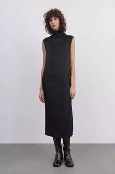Атласное платье со складками ZARA, черный