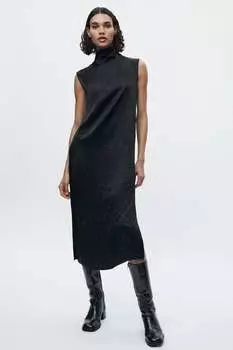 Атласное платье со складками ZARA, черный