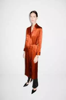 Атласное платье со складками ZARA, оранжевый