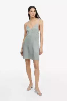 Атласное платье со стразами H&M, синий