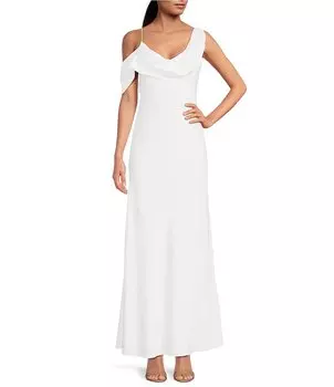 Атласное платье трапециевидной формы с асимметричным вырезом Gianni Bini Maeve, белый