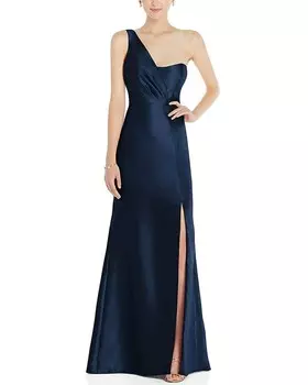 Атласное платье-труба с открытыми плечами The Dessy Group, цвет Midnight Navy